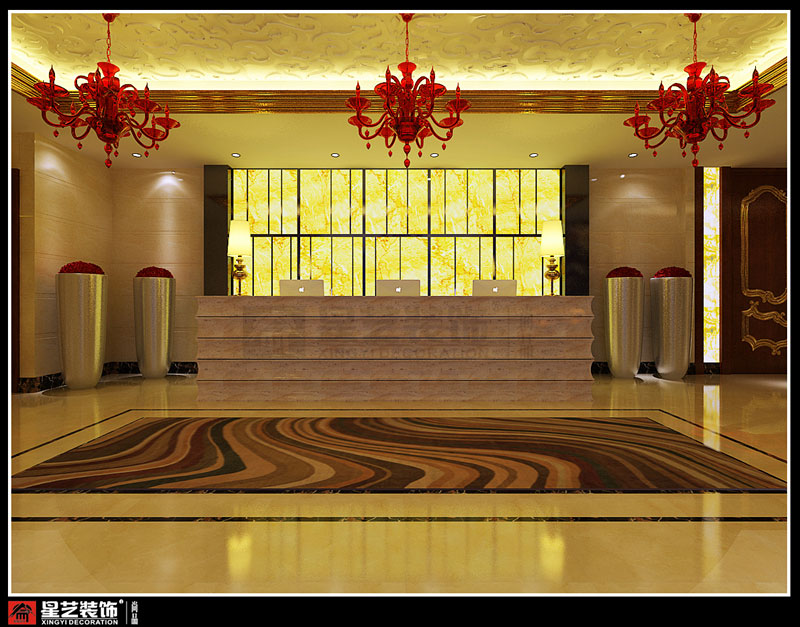 正菱酒店KTV大堂前台造型设计效果