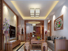 广源国际社区140平新中式客厅设计效果