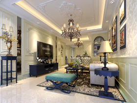 君耀香港园140平美式风格客厅装修设计效果
