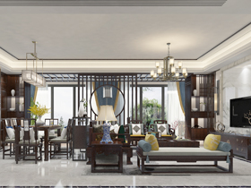 江湾山语城170平中式风格客厅装修设计效果图