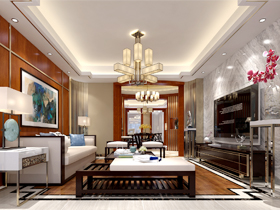 泰国园140平新中式客厅装修设计效果图